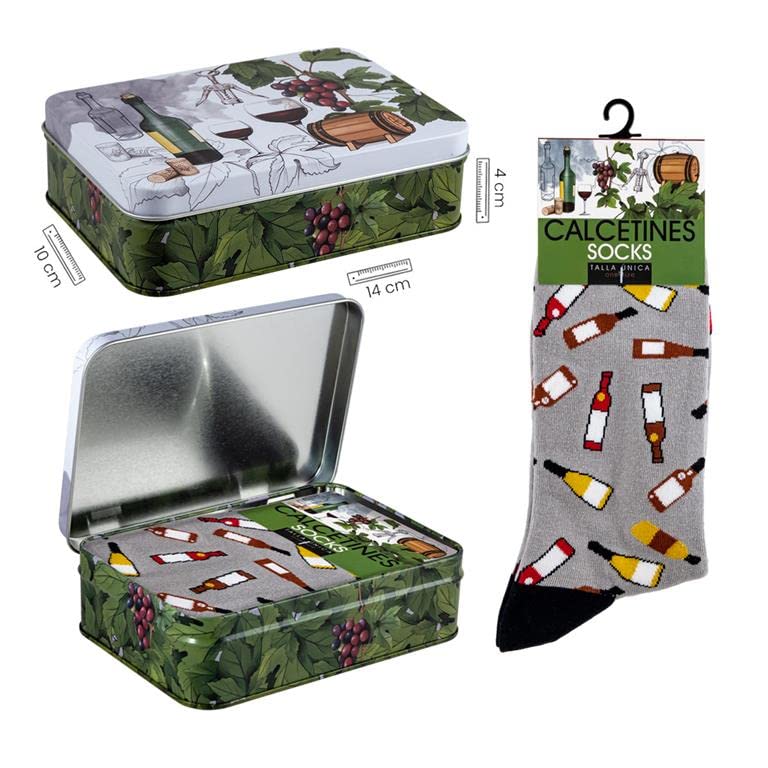 Chaussettes bouteilles de vin grises DRW : fini les cadeaux banals grâce à la boîte métal