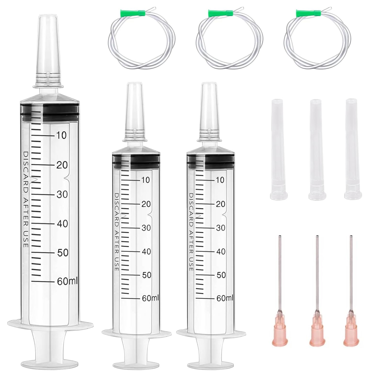 60 ml Plastikowa strzykawka Duża strzykawka 3 szt. Z Pokrywką i Indywidualnie Owijanymi Do Pomiaru Płynów Idealny Do Pomiaru Oleju, Ogrodu, Karmy dla Zwierząt Klej, Barwniki