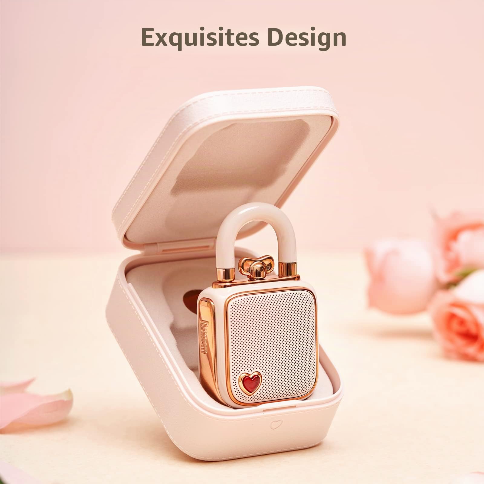 divoom Love-Lock Bluetooth Lautsprecher, Klein Tragbarer Musikbox, Wireless Stereo Pairing Retro Soundbox, Cute Desktop Deko, for Mädchen，Rosa