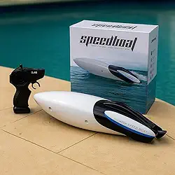 Lancha de Controle Remoto, Barco Dupla Face 2.4GHz, Brinquedo Aquático para Piscina, Branco e Preto