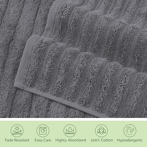 Image of Elegant Comfort 100% Turkish Cotton Corduroy Ribbed Luxury Washcloths 6 Pack Soft 13 x 13 Inch - Higly Absorbent, Durable, Quick Dry, Spa Premium Hotel Quality for Bathroom or Travel, Gray