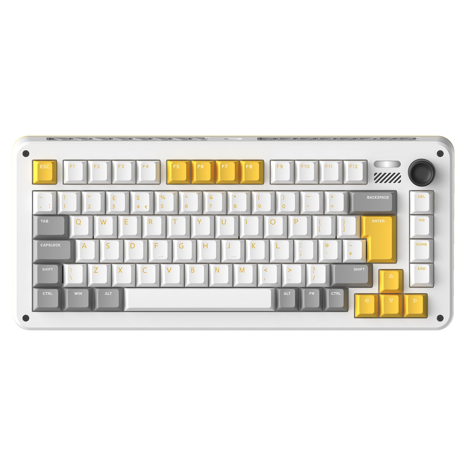 iQunixZX75 Gravity Wave (ISO UK Layout), 75% RGB Mechanical Keyboard with Volume Knob, 82 Keys Hotswap Cherry MX Reds Wireless Gaming Keyboard, Bluetooth 5.1/2.4GHz/Wired, for Win/Mac OS