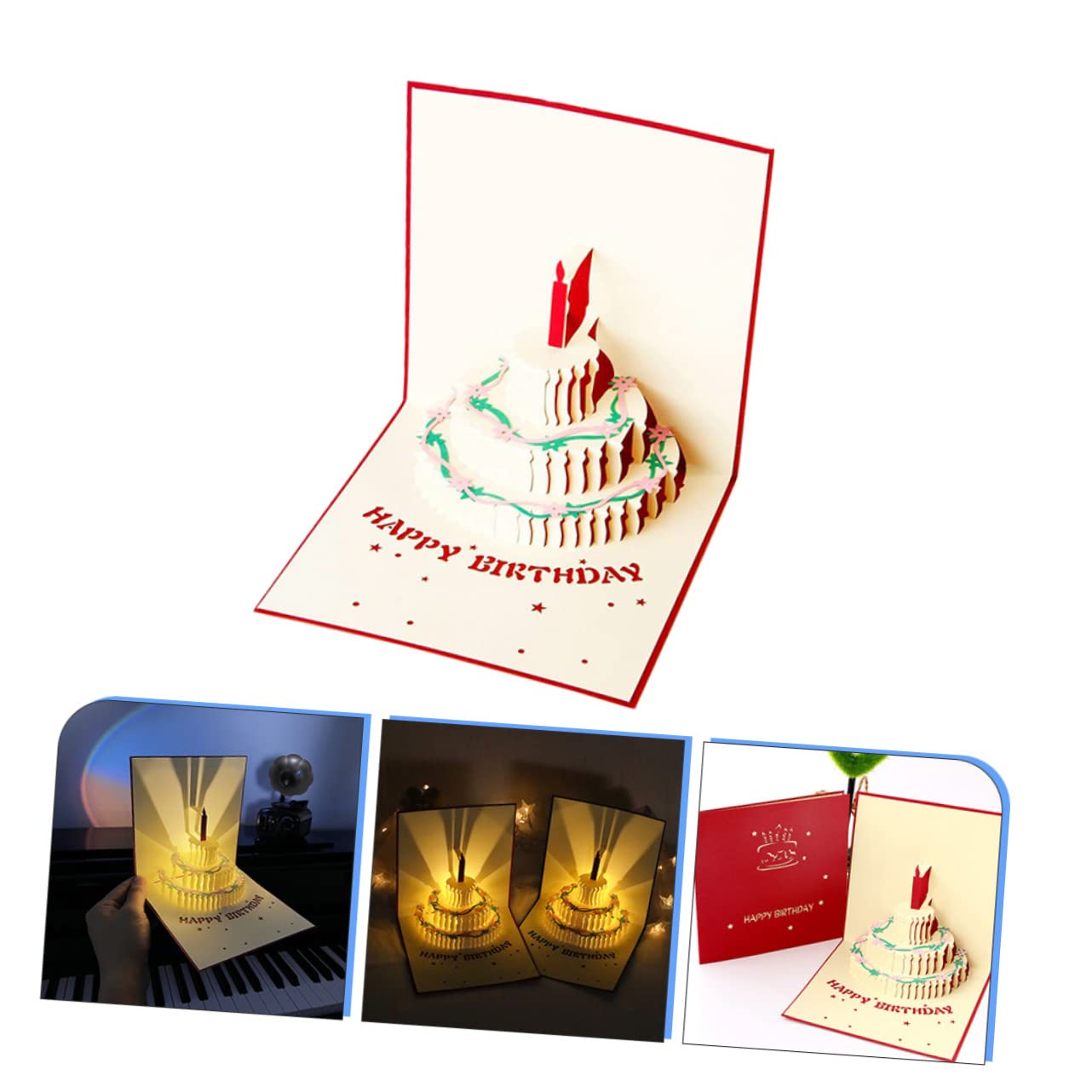 Tofficu 3 Pz biglietti di benedizione di compleanno biglietti d'auguri note di benedizione happy birthday compleanno biglietto di auguri di 3d di rosso