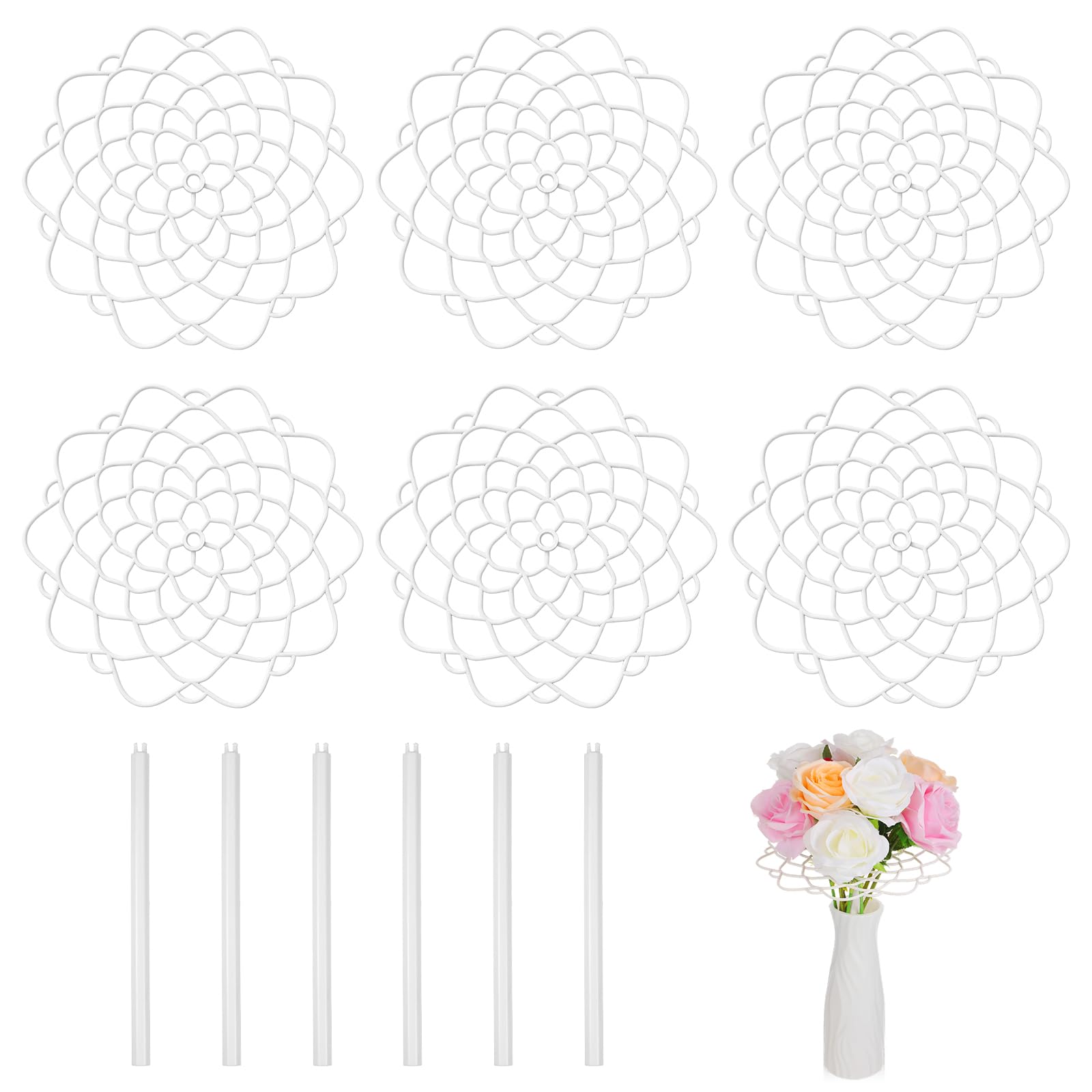 Elegaperma 6pcs Flower Frog Grid,Silicone Flower Arranging Grid with Sticks