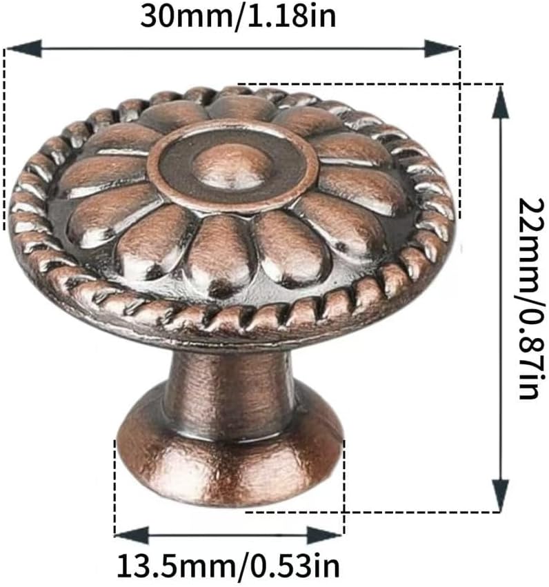 Kitchen Cabinet Hardware Antique Copper Drawer Knobs - Single Hole Retro Bar Handles Ancient Red Bronze Vintage Pull for Closet Wardrobe Dresser Cupboard 4 PCS