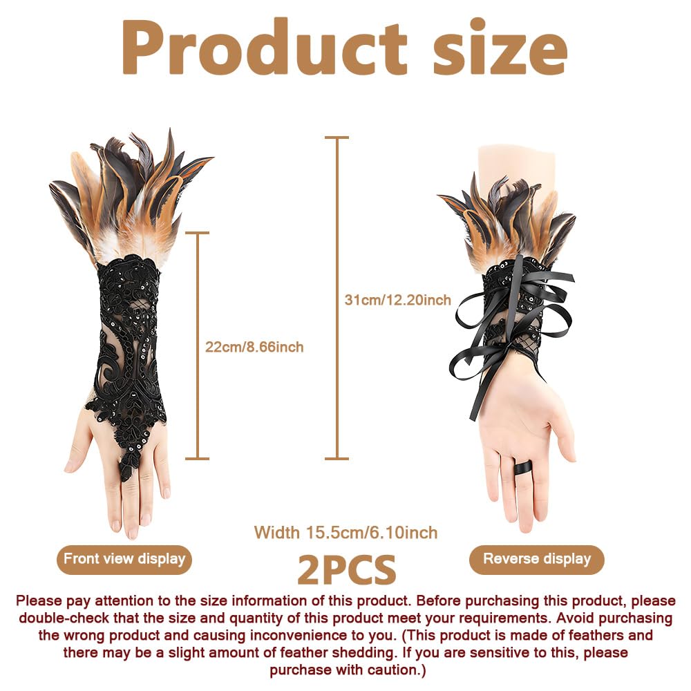 ZSUIQIN 1 Pair Feather Wrist Cuffs,Feather Gloves,Long Lace Fingerless Gloves,Suitable for Bonfire Nights Celebrations - Image 2