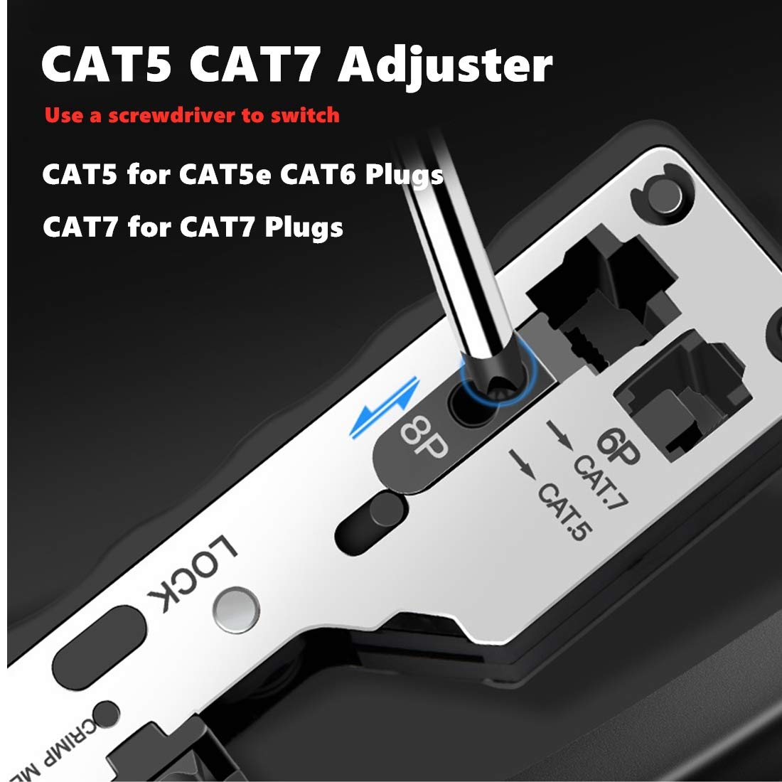 Yankok YKCR007SR [RJ45 RJ12 RJ11 Pince à sertir modulaire pour Cat5 Cat5e Cat6 Cat6a Cat7 Câbles blindés réseau de données vocales Câble Ethernet compact (livré avec mini dénudeur)