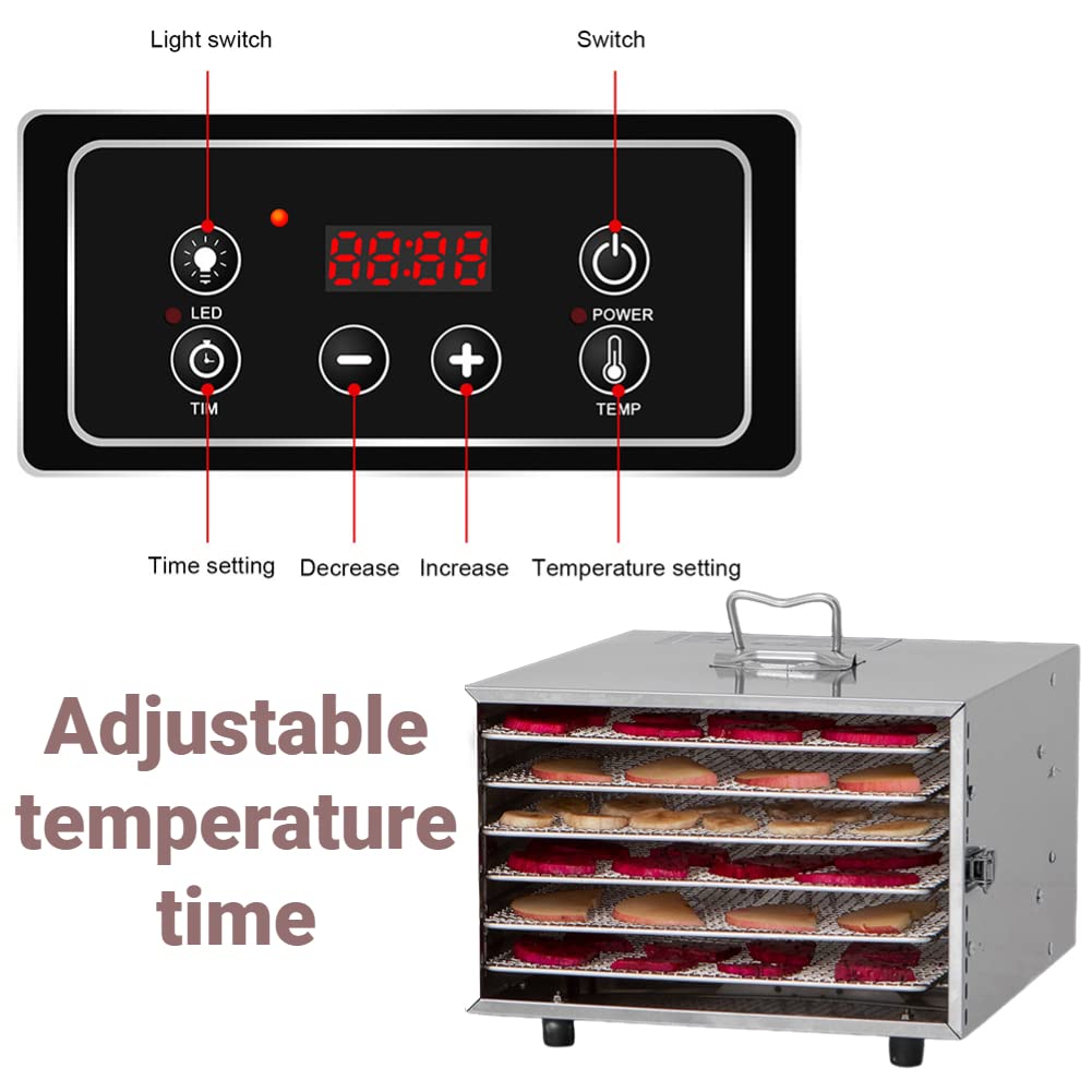 Máquina secadora deshidratadora de alimentos, 6 capas de temperatura ajustable, secador de frutas de carne seca, para verduras, cecina, especias, hierbas, flores 4