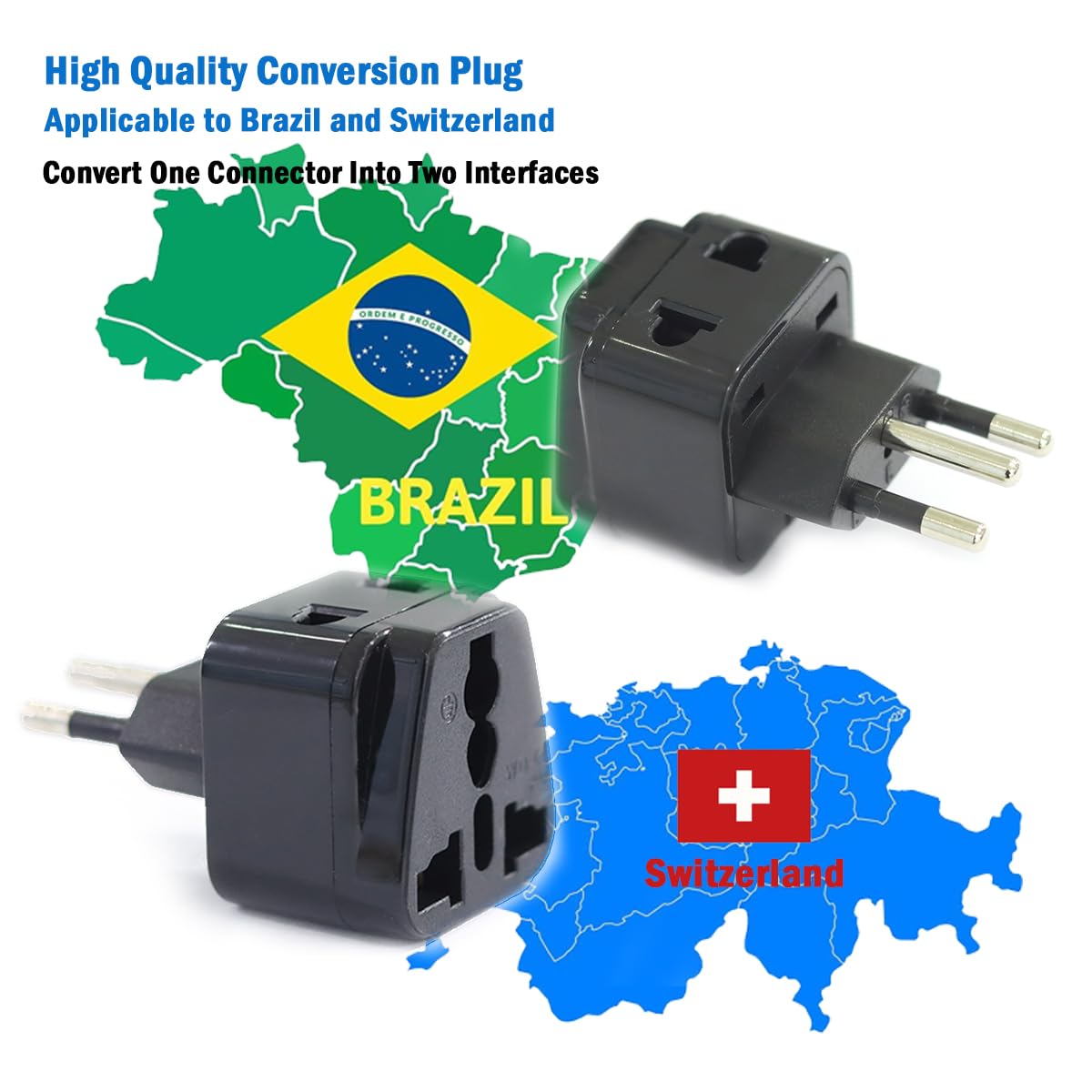Adaptador de viaje universal, enchufe tipo A a Argentina, Uruguay, Australia, Suiza y Brasil, negro
