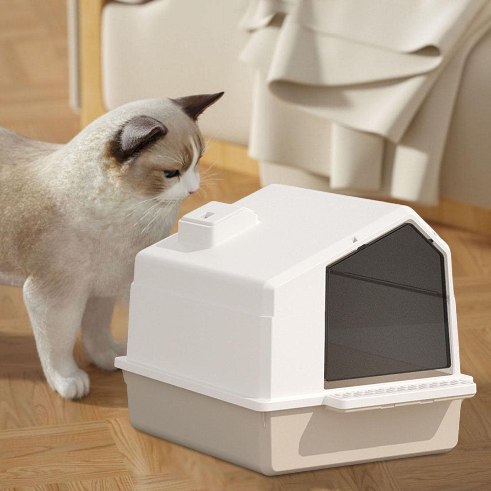 Arenero Grande para Gatos, Integrado, con Tapa Y Pala Incorporada - Fácil de Limpiar - Fabricado en PP - Práctico para Gatos de Interior, marrón