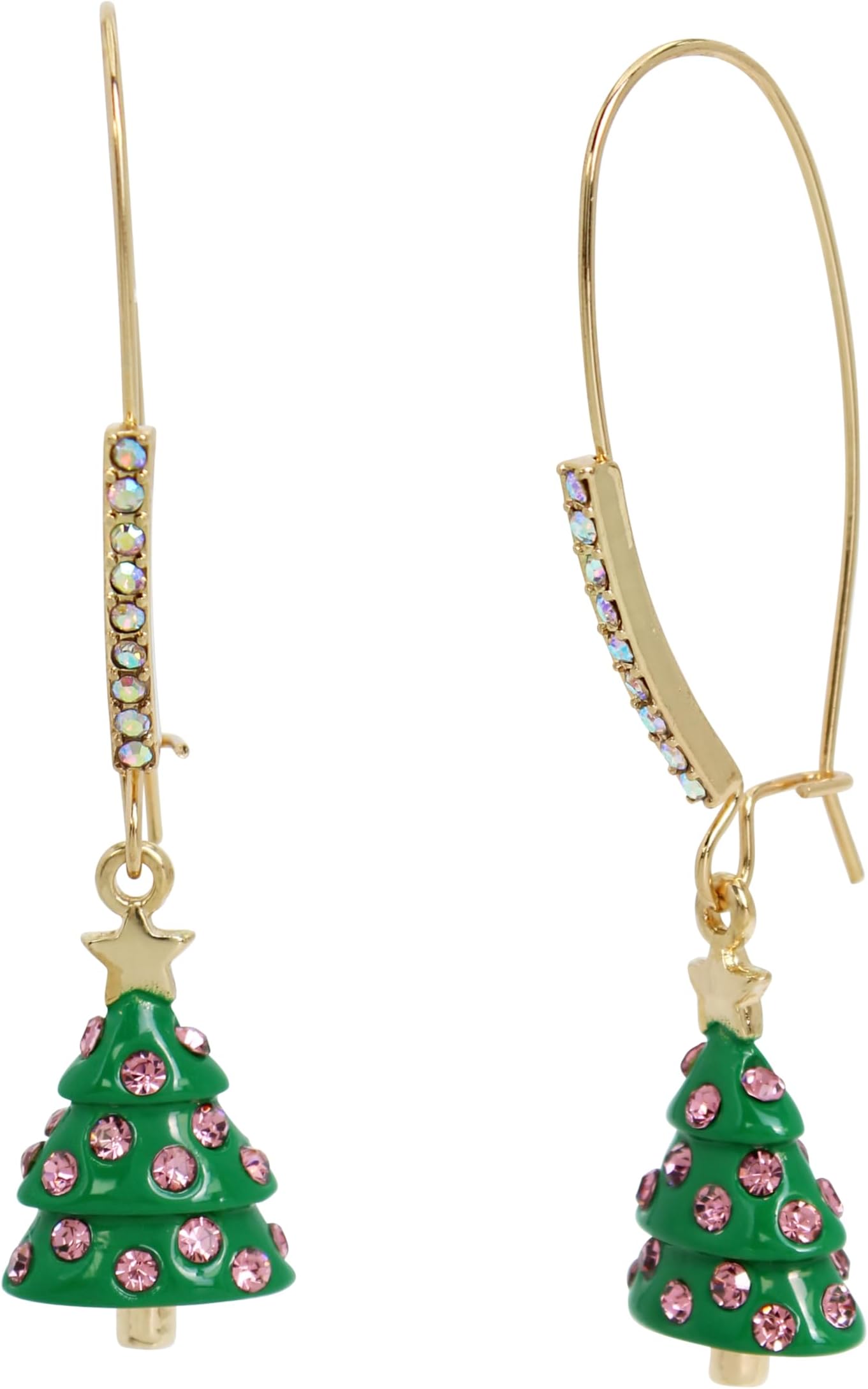 Betsey Johnson Womens Jingle Bell Bling Christmas Tree Dangle Earrings