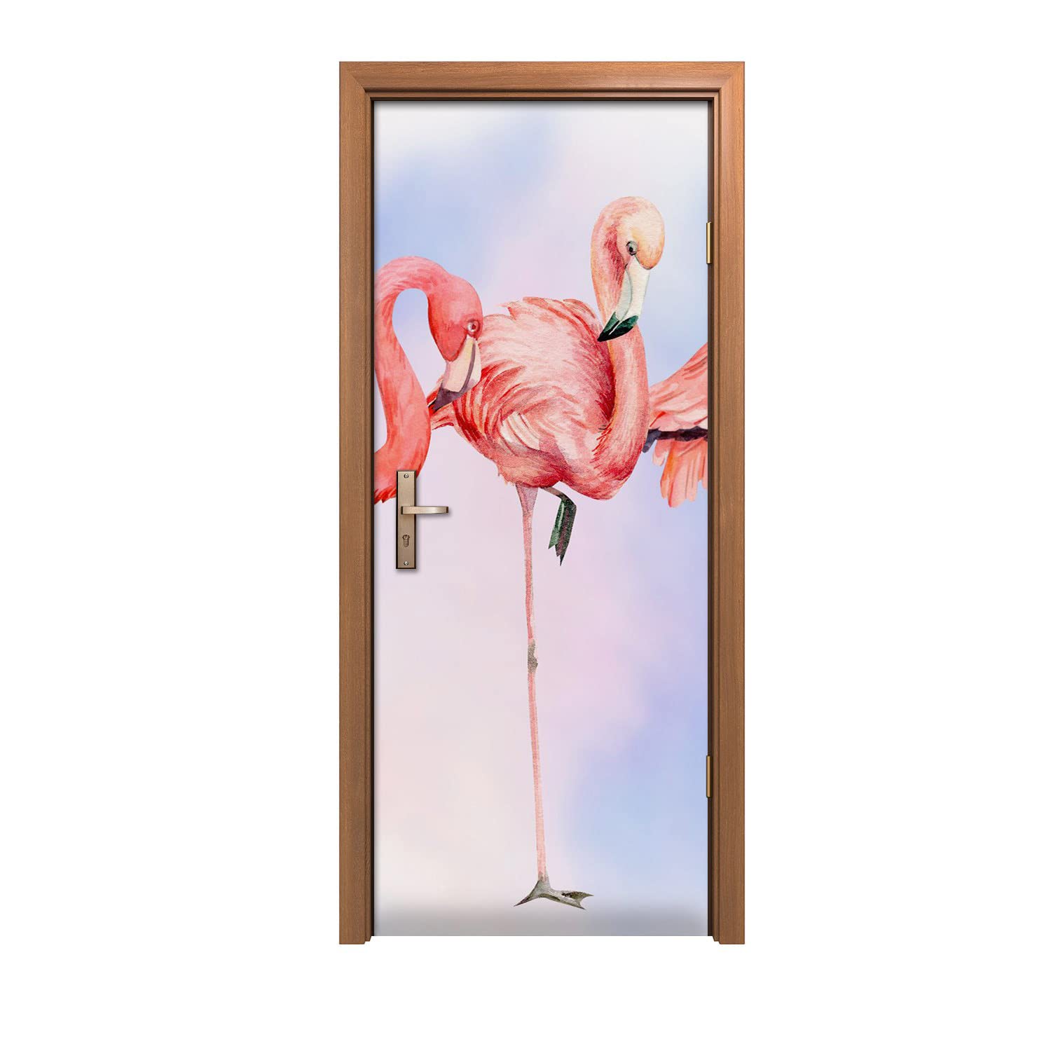 Autocollant de porte lavable et repositionnable 80x200 design flamants roses
