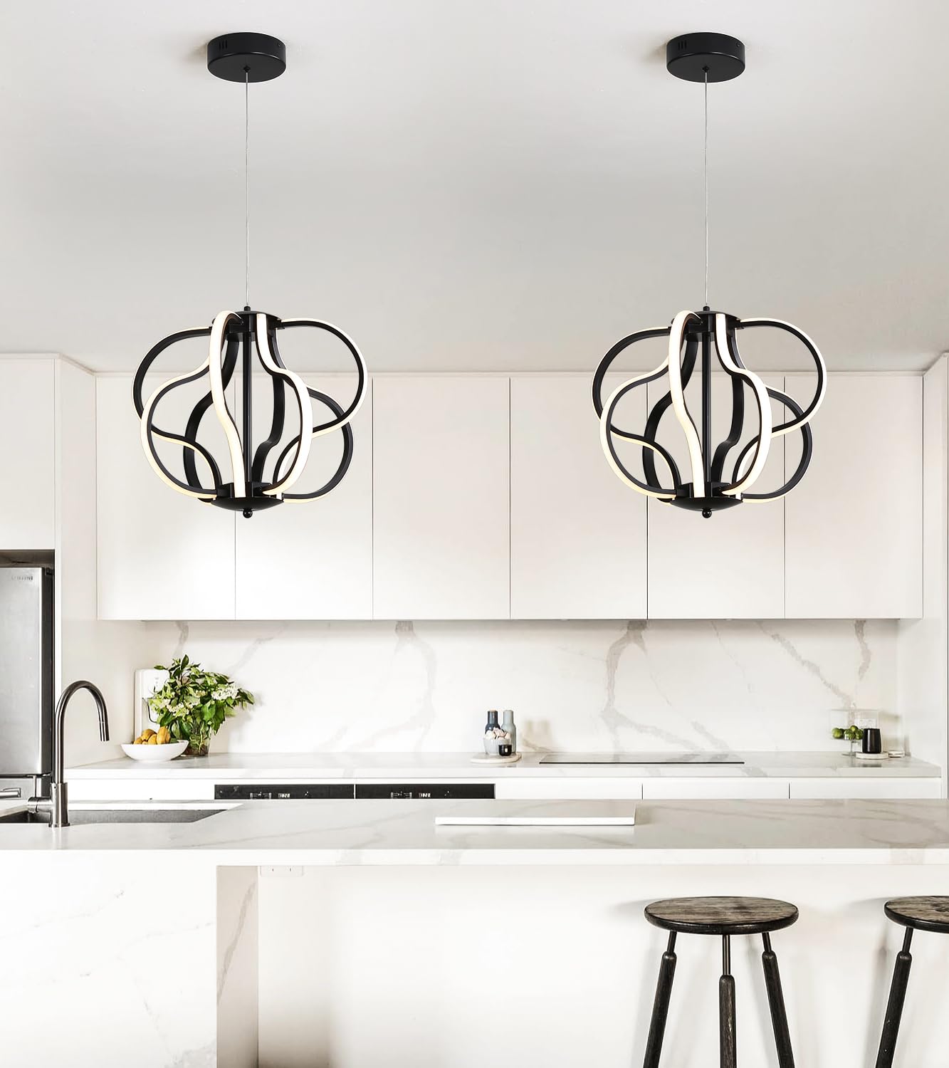 Moderna lámpara LED negra para techo, 8 luces colgantes para comedor, vestíbulo, entrada, cocina, sala de estar. 2