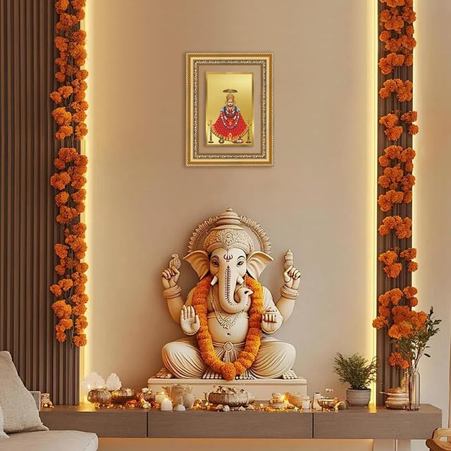 Image of DIVINITI Khatu Shyam Ji 24K Gold Plated Foil Wall and Tabletop Photo Frame for Home Decor, Puja Room, Luxury Gifting | DG Frame 112 S2.5 (26x20 CM)