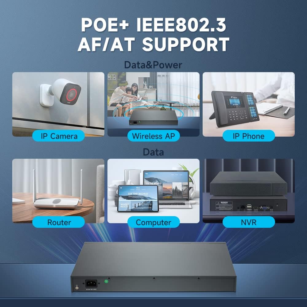 Commutateur Gigabit PoE avec 48 Ports PoE+ et 2 Ports Gigabit SFP, Conforme à la Norme IEEE 802.3af/at, jusqu'à 800 W, boîtier métallique, commutateur Power-Over-Ethernet Non géré, commutateur réseau
