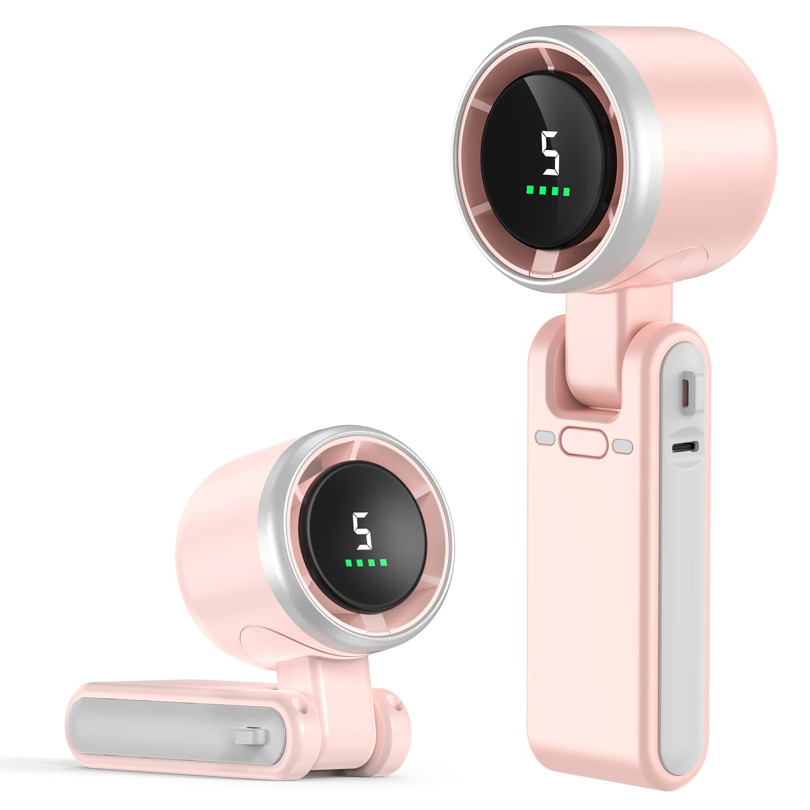 KARFUN Ventilatore Portatile, Mini Ventilatore Portatile Pieghevole a 180° | 13500 giri/min, 5 Velocità, Vento 12 m/s, Batteria 8 ore, per Casa, Ufficio, Camera da Letto, Viaggi e all’Aperto (Rosa)