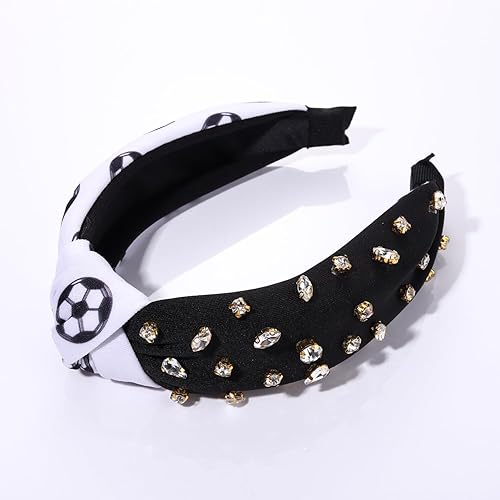 Miniatura 4 de Diademas para el día del partido, cintillo de fútbol y béisbol para mujer, diadema anudada de cristal con diamantes de imitación adornados con nudo
