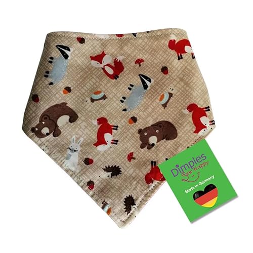Dimples Hundehalstuch - Waldtiere Fuchs Igel - Halstuch, Bandana, Dreieckstuch für kleine mittlere und Grosse Tiere - Besitzer Geschenk - Handgemachtes Hunde Accessoire 25cm