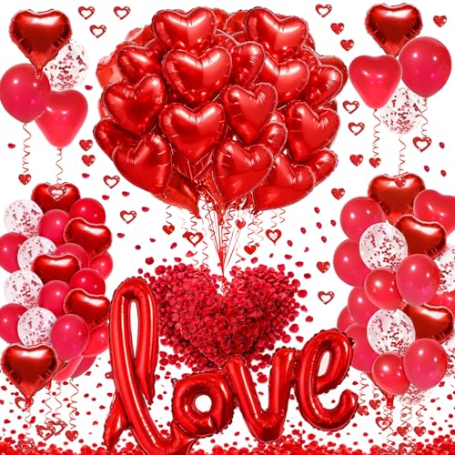 Ballons décoratifs avec cœur rouge et pétales pour votre soirée de Saint-Valentin