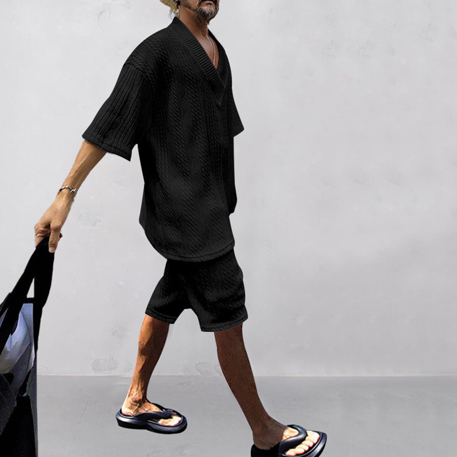 Generisch Traje de dos piezas para hombre de color sólido de media manga camisetas y pantalones conjunto deportivo traje adolescente traje de verano holgado traje de playa traje casual 2024 suéter con