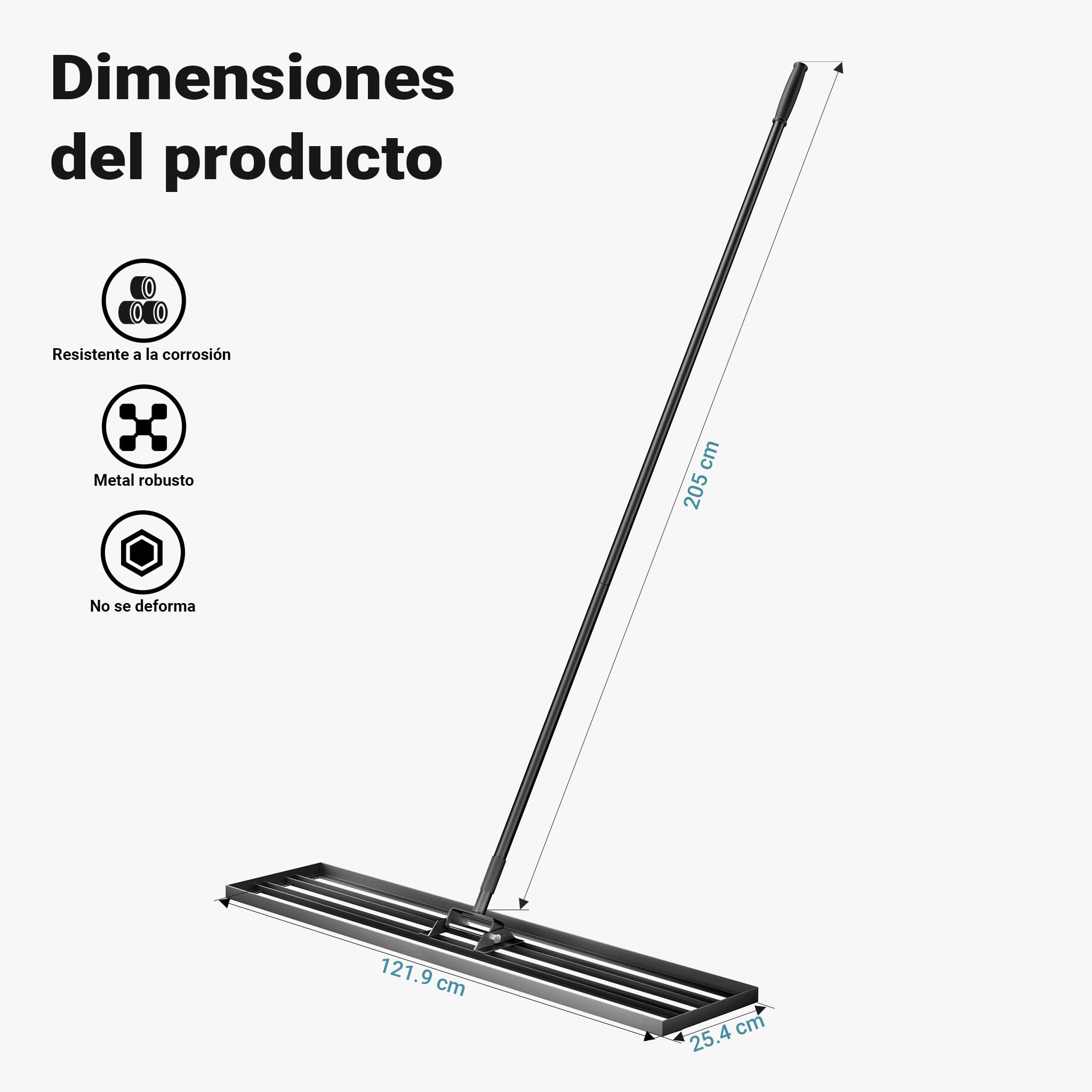 Wiltec Rasqueta niveladora de césped 121,9 x 25,4 cm con Mango de 2 m, rastrillo de césped para nivelar Suelos Irregulares, Herramienta de jardín niveladora para Alisar el césped