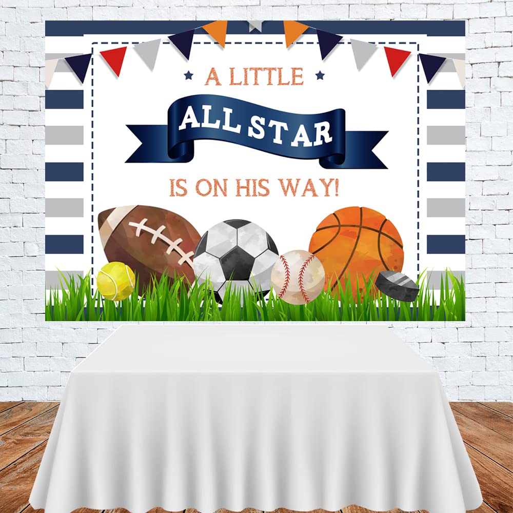Sport-Baby-Party Hintergrund – „A Little Allstar Is On The Way“, 2,1x1,5 M, Stoff, Für Fotografie & Deko