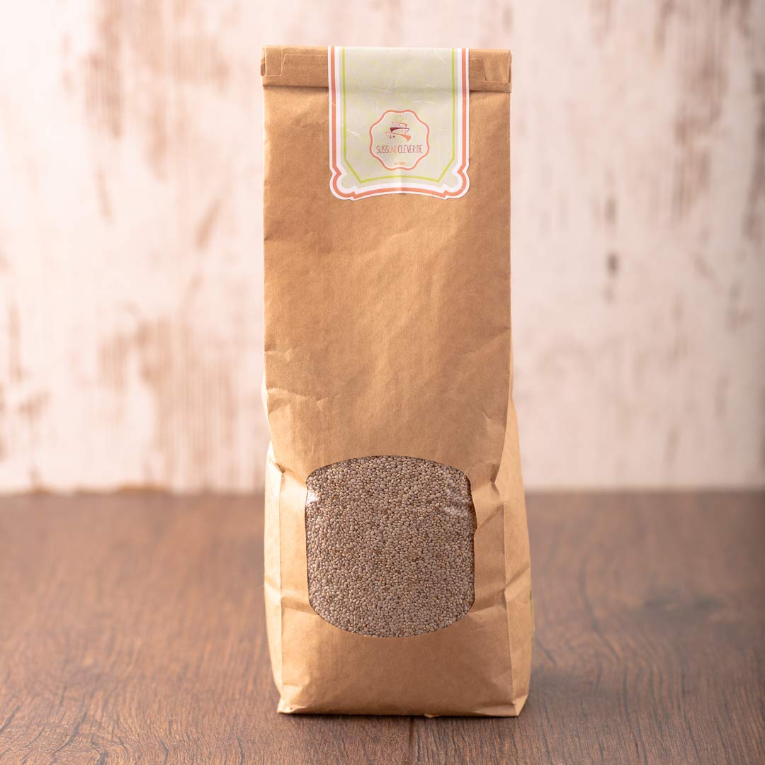 süssundclever.de® Bio Chiasamen weiß | 5,0 kg (5 x 1,0 kg) | salvia hispanica | Premium Qualität | plastikfrei und ökologisch-nachhaltig abgepackt
