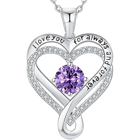 Jewelry for Women Wife Infinity Heart Birthstone I Love You Necklace S925 Anniversary Women Necklaces for Her Wife Birthday Gift Ideas, Birthday Present for Girlfriend Mom Daughter Sterling Silver