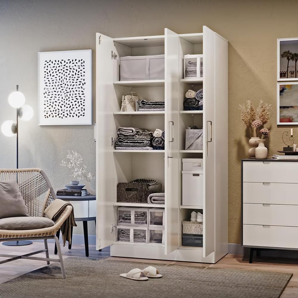 Wakefit Wardrobe for Bedroom | 1 Yr Warranty | Cupboard for Bedroom, Almirah, Wooden Wardrobe, Multi-Shelves Storage, Density:680–750 kg/m³, Free Installation from Brand (Twill - Frosty White) discount deal