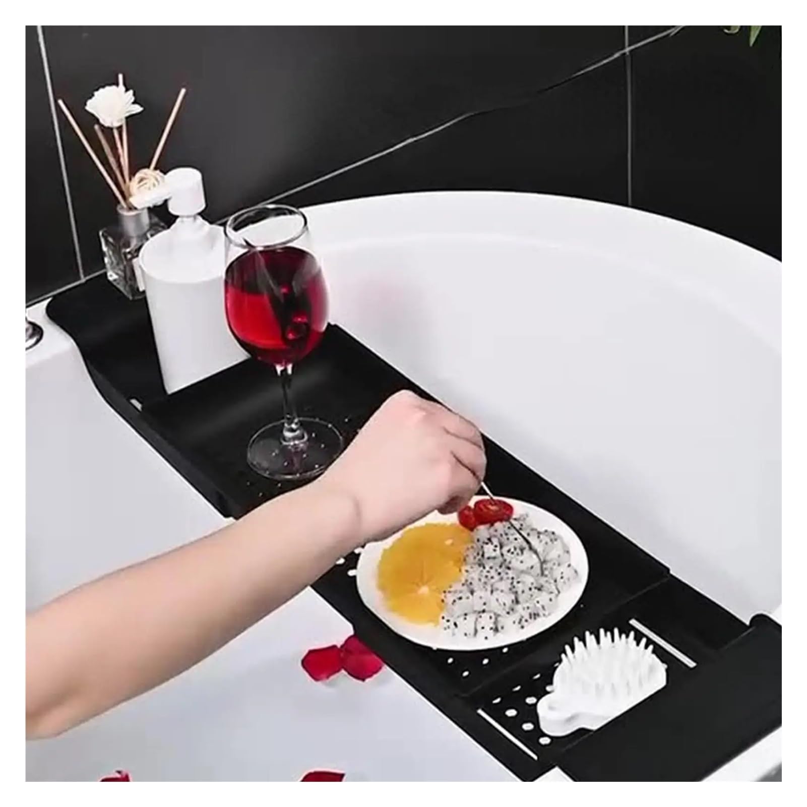 Estante de almacenamiento retráctil multifuncional para bañera, estante antideslizante para toallas de baño y bandeja para fregadero de bañera y soporte de drenaje (blanco)