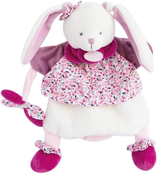 DOUDOU ET COMPAGNIE - Doudou Marionnette Lapin - 28 cm - Rose Lapin Cerise - Doudou Peluche Marionnette À Main - Cadeau Naissance Pour Fille Et Garçon - Dès La Naissance - DC3080 - 1