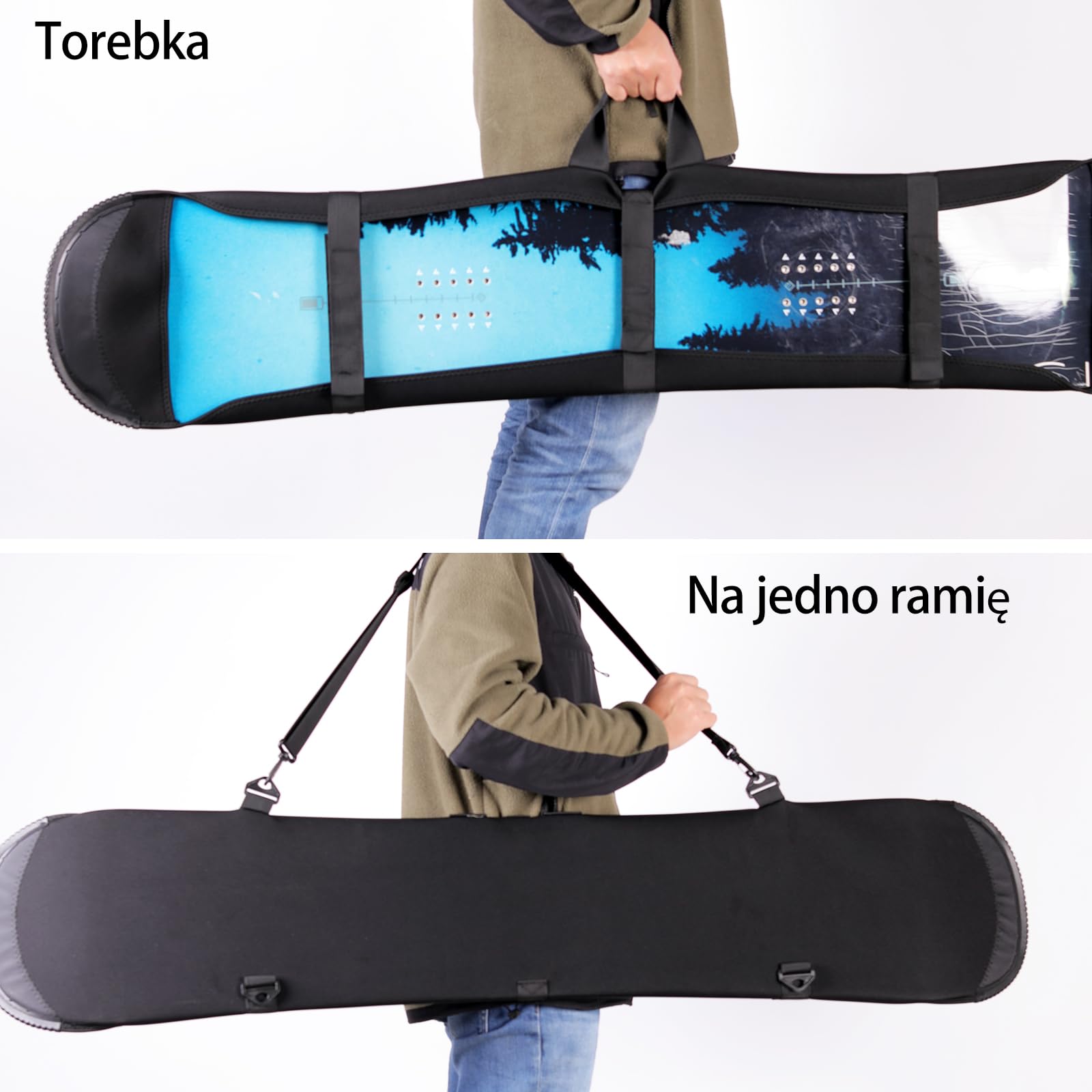 Pokrowiec snowboardowy, pokrowiec na deskę snowboardową, regulowany miękki pokrowiec z paskiem na ramię torba z wiązaniem