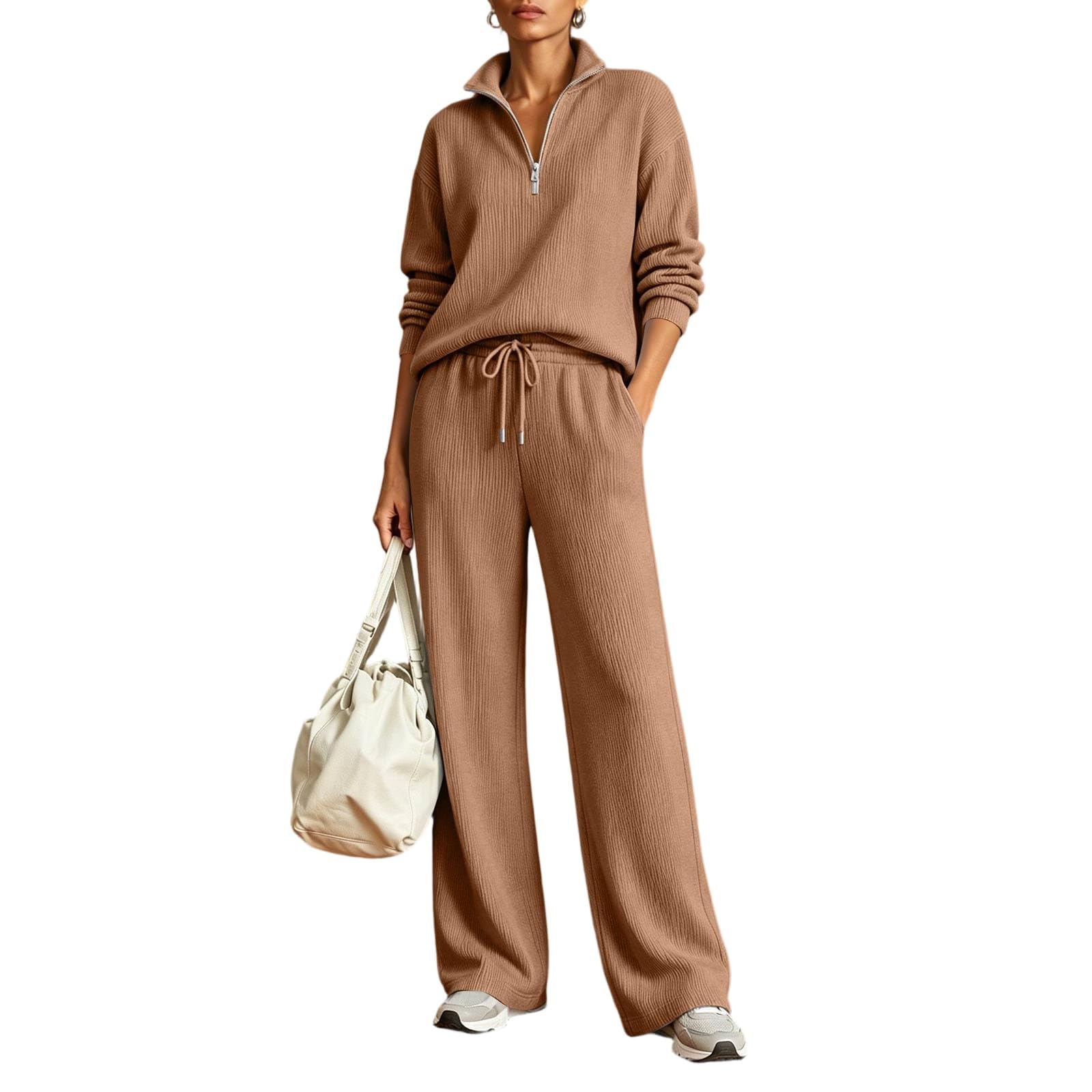 Tuta Donna Sportiva Invernale Felpa Mezza Zip Collo Alto Pantaloni