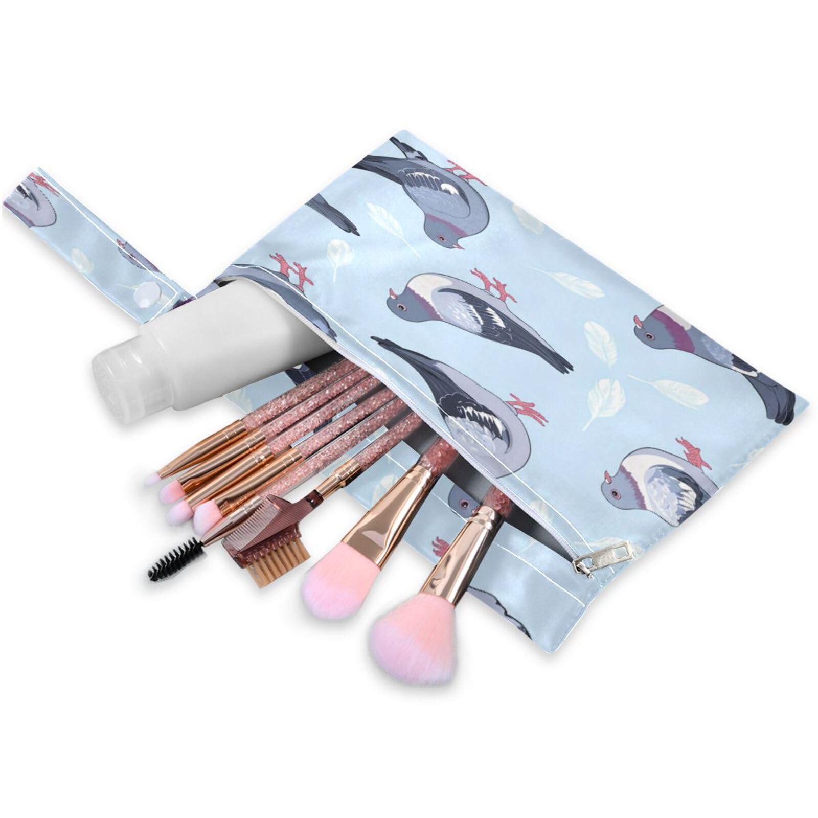 BOESI 2 Piece Wet and Dry Storage Bag, Travel Wet and Dry Bag, Waterproof Reusable, For Travel, Beach, Pool, Diapers, Toiletries, Doodle Dove and Feathers