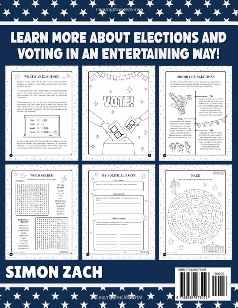 Elections and Voting Activity Book for Kids: Educational Guide to the US Presidential Election | Including Activities, Fun Facts, Trivia, and More.: Zach, Simon: 9798339973096: Amazon.com: Books elections-and-voting-activity-book-for-kids-educational-guide-to-the-us-presidential-election-including-activities-fun-facts-trivia-and-more-zach-simon-9798339973096-amazon-com-books