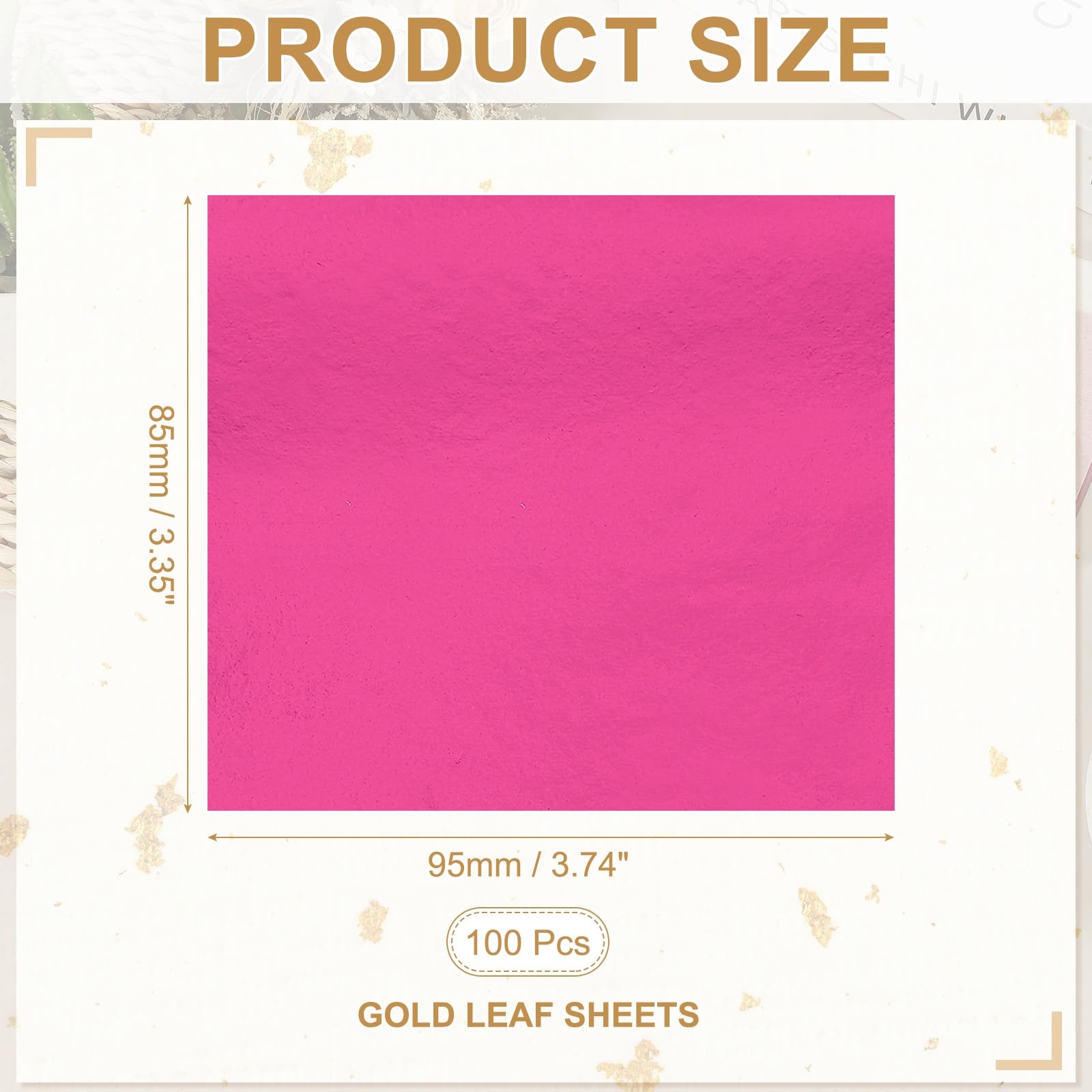 PATIKIL Láminas De Oro Para Arte 8.5x9.5cm, 100 Hojas De Lámina Dorada Papeles Metálicos Para Manualidades DIY Resina Muebles Uñas Pinturas Decoración Del Hogar, Rojo Rosa