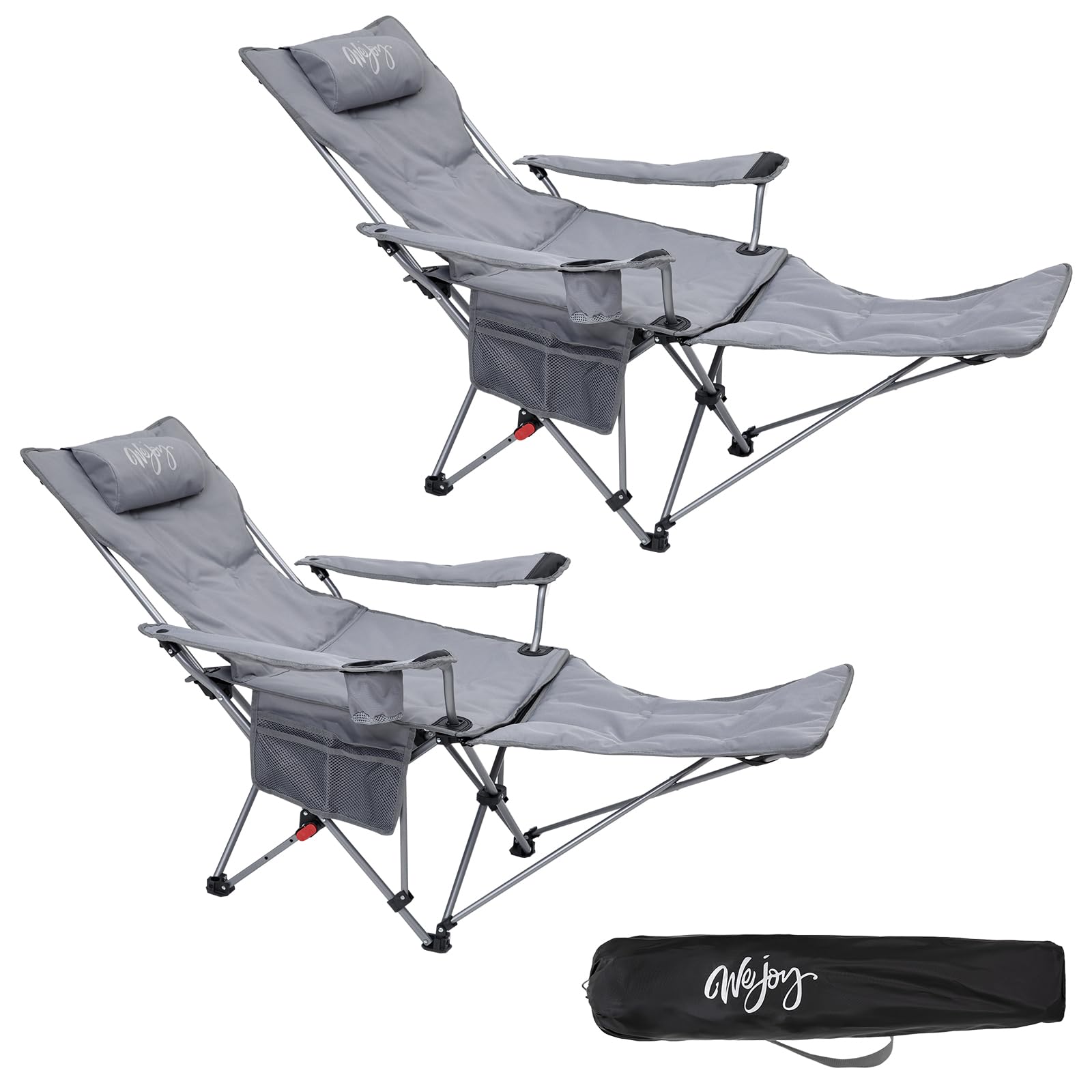 #WEJOY 2-in-1 Campingstuhl 180kg mit Fußstütze,Strandstuhl mit 4-Fach Verstellbarer Rückenlehne, Liegestuhl faltbar Relaxsessel Liege mit Getränkehalter,Campingstuhl für Camping Outdoor