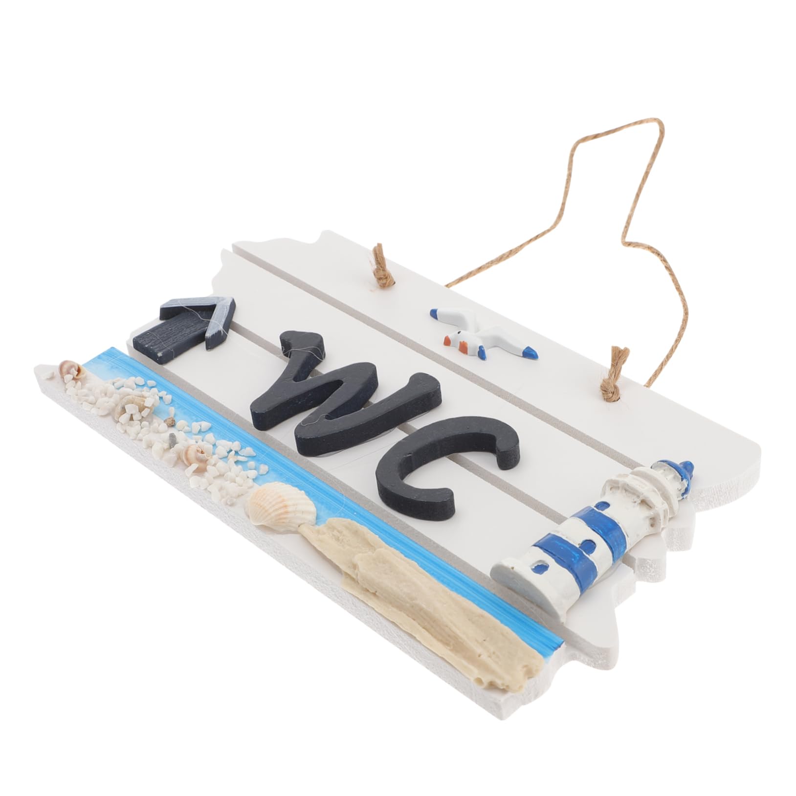 YardenfunMediterranean Wooden Wc Plaque Sign Board Hand Carved Lighthouse Design for Bathroom Decor Wall Hanging Art White and Black Unique Nautical Style for Coastal Home