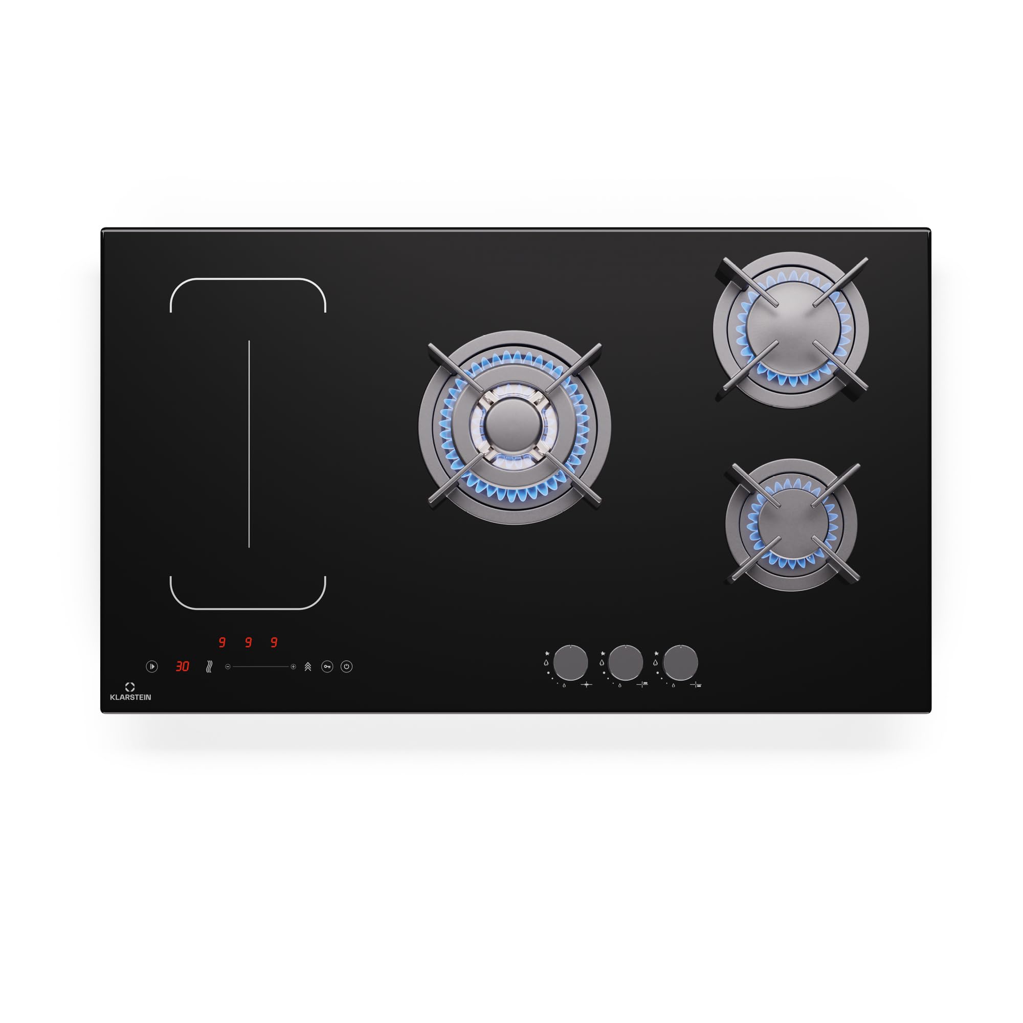 Klarstein MultiChef 5 - Piano Cottura A Induzione E Gas, 5 Zone, 10,​6 Kw, Flexzone, Stop&Go, Timer, Nero, 87,​5 Cm, Fornello A Induzione & Gas, Controllo Con Cursore, Supporti In Ghisa