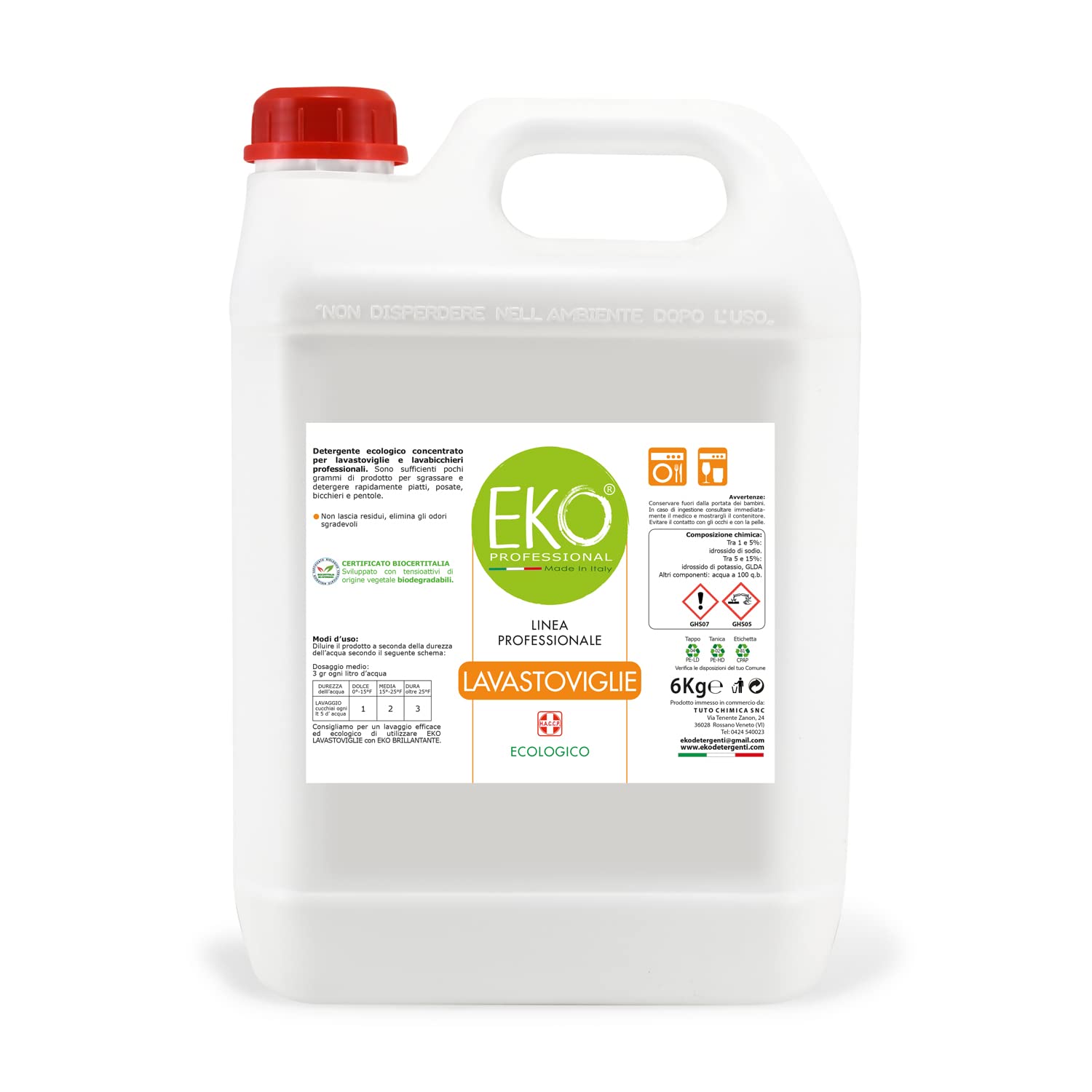 Detersivo Lavastoviglie Professionale, Lavabicchieri - Eko Professional, Ecologico 6Kg
