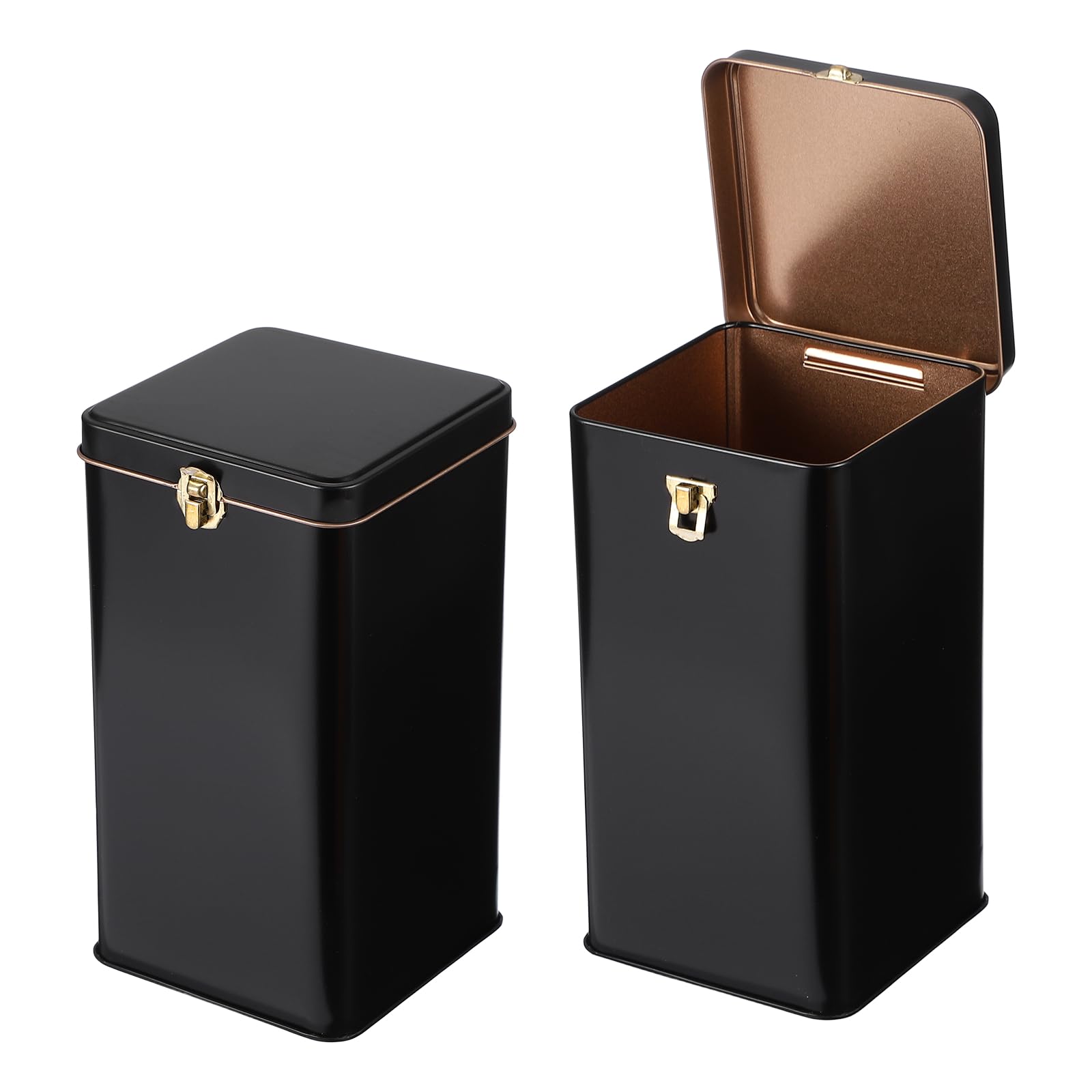 sourcing map 2 Pcs Square Tin Can, Metal Empty Storage Container Tinplate Tea Canister with Lid for Treats Gifts Favors Loose Tea Coffee Crafts Cookies(100x100x190mm, Black) โ image 1