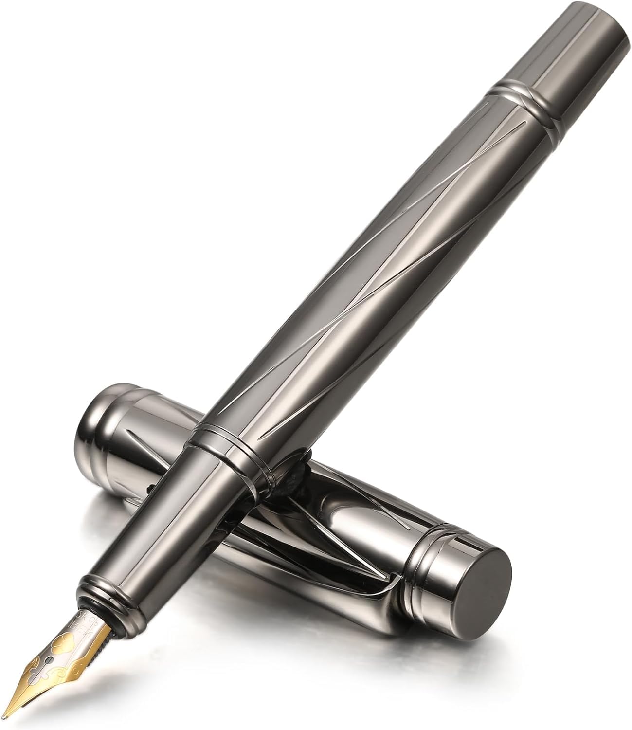 Luxury Metal Fountain Pen, Heavy Duty Fine Nib Fountain Pen Compatible with 3.4mm Ink Cartridges Executive Calligraphy Pen Gift for Business Office