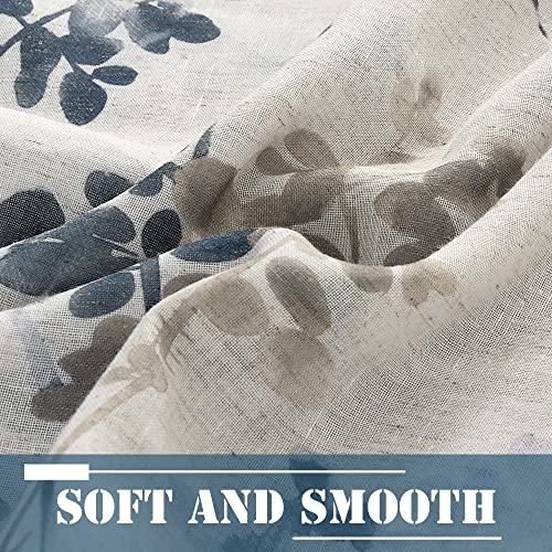 H.versailtex Linen Sheer Curtains For Living Room Sheer Panels 63 Inches Long Light Filtering Tab Top Window Treatment Drapes For Bedroom, Bluestone And Taupe Vintage Classical Floral Print, 2 Panels #TOP4