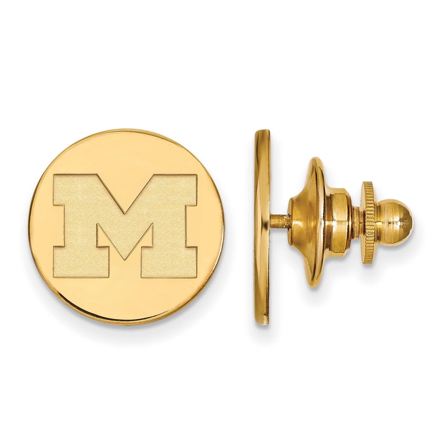 University of Michigan Wolverines School Letter Lapel Pin in Gold Plated Sterling Silver 15x15mm