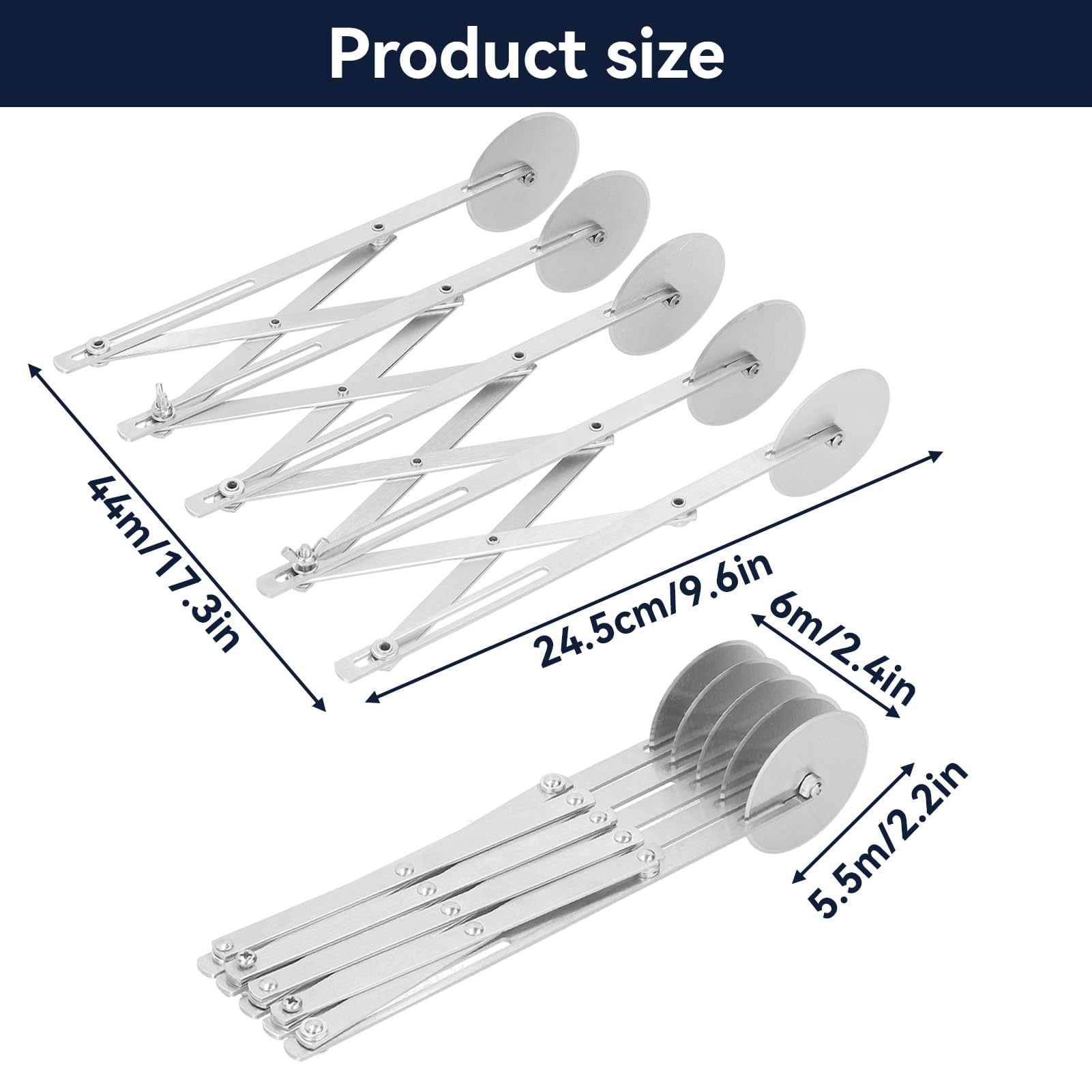 Cortador de masa de acero inoxidable plegable, cortador de pizza y pasta, rodillo cortador
