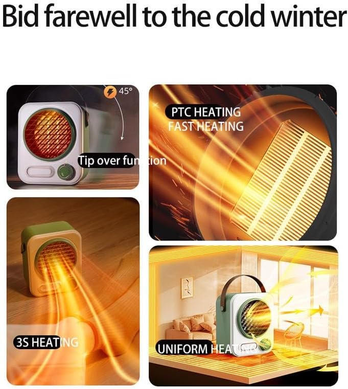 Electric Mini Fan Heater Warm Blower Portable Desktop Household Wall Home Heating Stove Radiator Warmer Machine For Winter (Black)