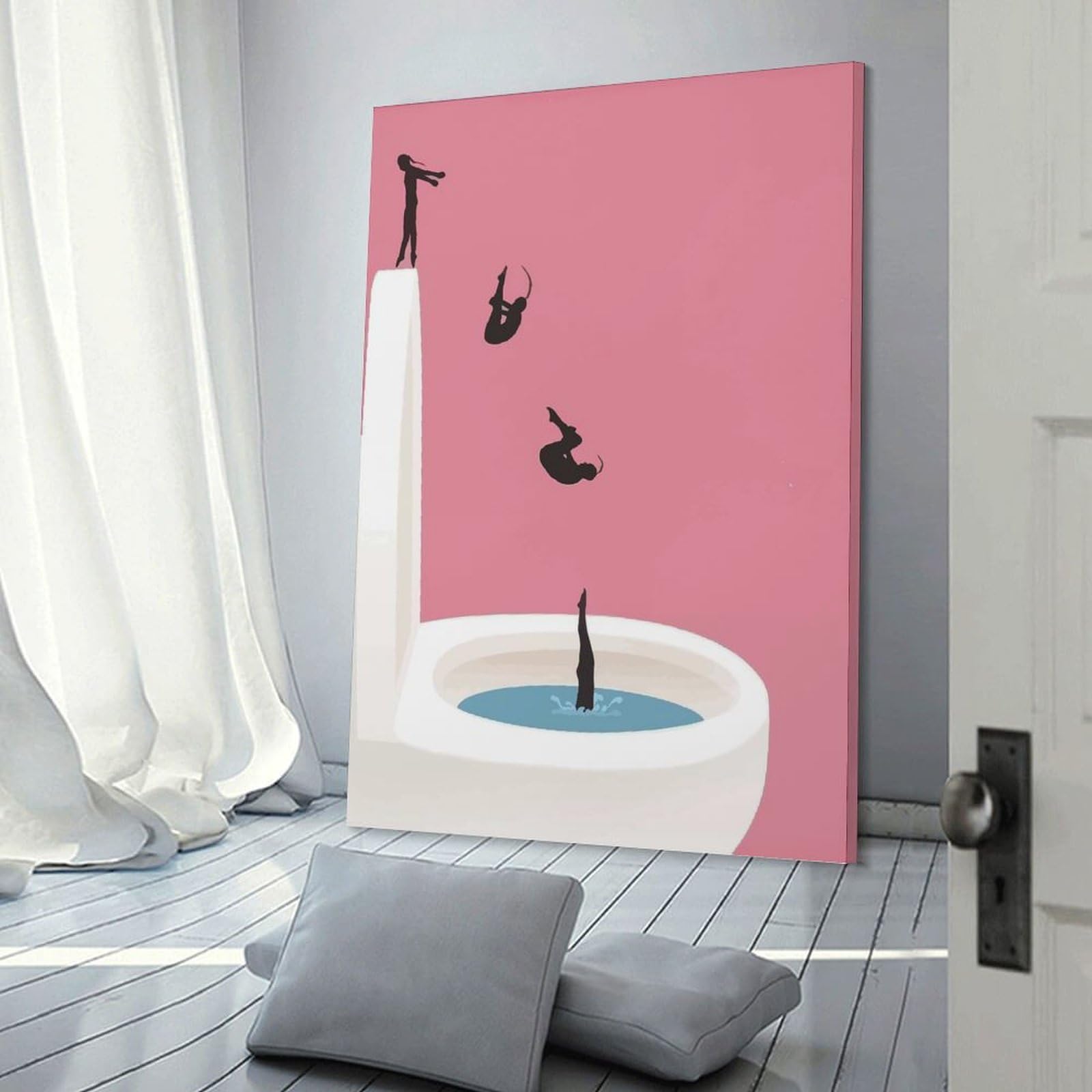 Junmoney Toilet Diving Sequence Decorative Canvas Print, 16x24inch(40x60cm), for Gallery Wall Decor And Room Displays, Wall Decor Suited to Curated Displays