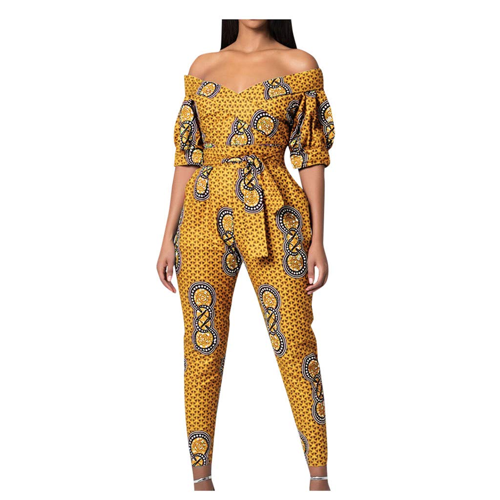 Dreamyth-Summer Womens Sexy Off Shoulder Jumpsuit Casual Loose Print Collar Tube Top Sexy Jumpsuit Rompers 2020