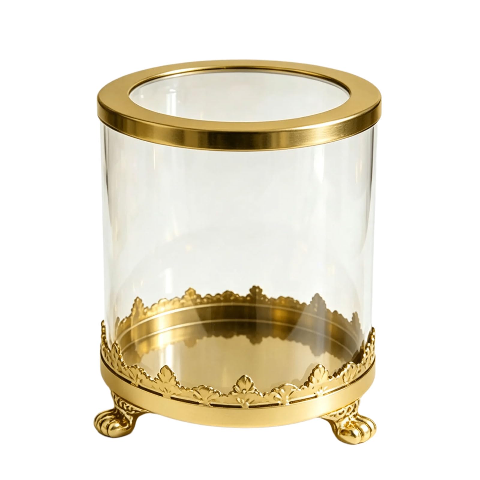 ADYJEE Decorative Glass Cup with Ornate Metal Base for Dresser, Dining Table, or Vanity Accent Display At Home Decorative Glass Cup Tabletop Container Vintage Holder Ornate Metal Base Trinket