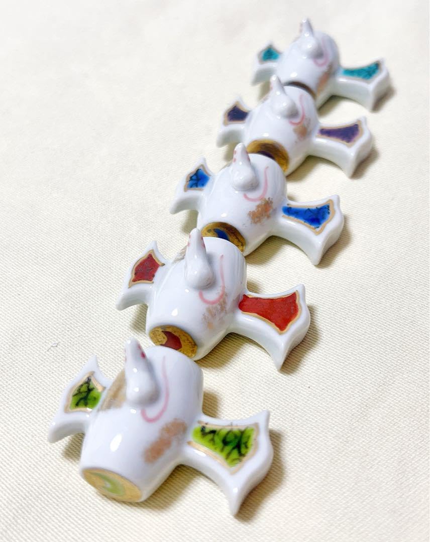京焼清水焼 芳山作 干支子鼠 五色小槌 箸置き5個(箸置)
